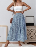 Women's Floral Maxi Skirt High Waist Elastic Tiered A-Line Skirt Boho Summer Vacation Long Skirt Lightweight Polyester Spandex Blend Casual Beach Skirt for Women