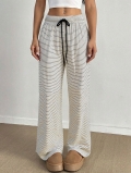 Women's Casual Striped Wide Leg Pants High Waist Drawstring Elastic Waist Lounge Trousers Breathable Loose Fit Polyester Spandex Long Pants For Women