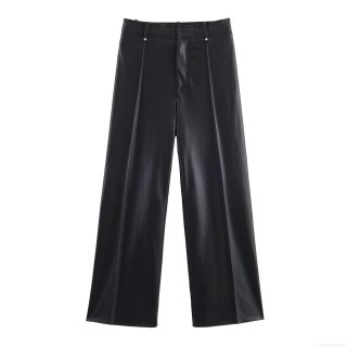 Women High Waisted PU Leather Wide Leg Trousers Autumn Winter Loose Casual Straight Long Pants Faux Leather Streetwear For Lady