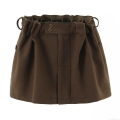 Women's 50% Wool Blend Mini Skirt High Waisted A-line Retro Fashion Short Skirt With Adjustable Elastic Waist And Pockets For Autumn Winter Streetwear