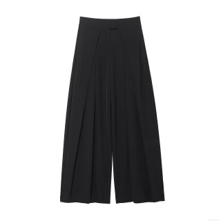 Women's Casual 100% Polyester Wide Leg Pants Pleated Loose Fit Mid-Waist Solid Color Trousers Streetwear Office Wear Fall Fashion