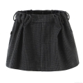 Women's Houndstooth A-Line Mini Skirt High Waist Grey Woolen Texture Plaid Skirt with Buttons Autumn Winter Retro Academy Style Streetwear Skirt