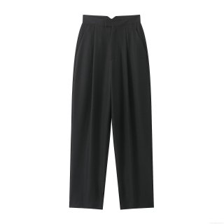 Women's High Waisted Straight Leg Pleated Trousers Solid Black Wide Leg Casual Pants With Pockets Office Streetwear Autumn Winter