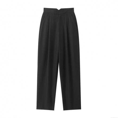 Women's High Waisted Straight Leg Pleated Trousers Solid Black Wide Leg Casual Pants With Pockets Office Streetwear Autumn Winter