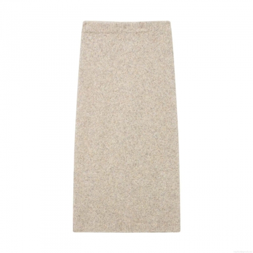 Women's Knit Midi Skirt Oatmeal Polyester Splicing Mid-Length A-Line Straight Skirt For Autumn Winter Streetwear Elegant Bottoms
