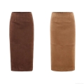 Women's High Waist Faux Suede Midi Pencil Skirt With Slit Solid Color Bodycon Straight Skirt For Autumn Winter Streetwear Party Office Daily Casual