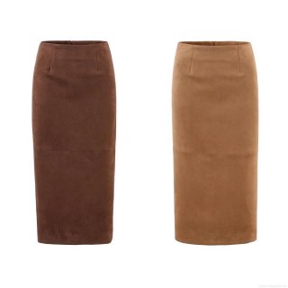 Women's High Waist Faux Suede Midi Pencil Skirt With Slit Solid Color Bodycon Straight Skirt For Autumn Winter Streetwear Party Office Daily Casual