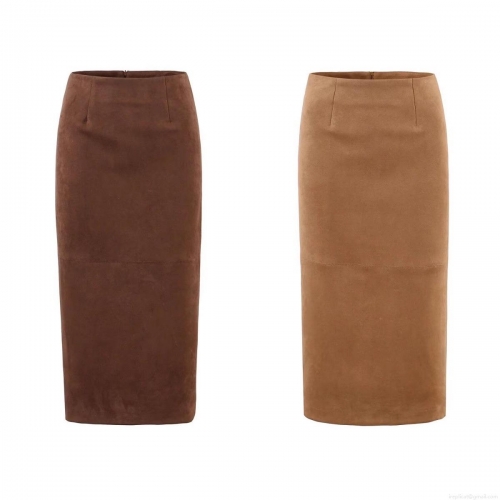 Women's High Waist Faux Suede Midi Pencil Skirt With Slit Solid Color Bodycon Straight Skirt For Autumn Winter Streetwear Party Office Daily Casual