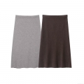 Women's Solid Color Knitting Midi Skirt Elegant Straight Casual Western Style Autumn Winter Bottoms Streetwear Fashion For Lady Soft Bottoms