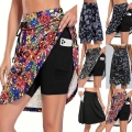 Women's 2-in-1 Athletic Skorts Milk Silk High Waisted Tennis Skirts with Pockets Casual Floral Geometric Printed Sports Shorts for Running Yoga Outdoor