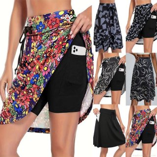 Women's 2-in-1 Athletic Skorts Milk Silk High Waisted Tennis Skirts with Pockets Casual Floral Geometric Printed Sports Shorts for Running Yoga Outdoor