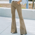 Women's High Waist Flare Jeans Retro Brown Khaki Denim Texture Trousers Raw Edge Loose Long Pants Vintage Streetwear Fashion Casual Denim Pants