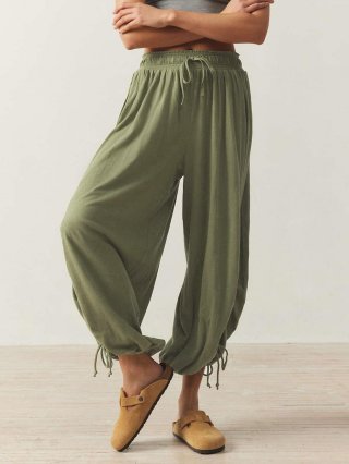 Women's Casual Loose Lantern Harem Pants Polyester Viscose Blend High Waist Adjustable Drawstring Trousers For Summer Vacation Streetwear