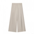 Women's High Waist Wide Leg Trousers Loose Pleated Commuter Casual Pants Polyester Spandex Light Grey Office Lady Palazzo Pants