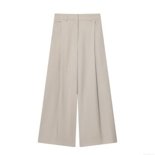 Women's High Waist Wide Leg Trousers Loose Pleated Commuter Casual Pants Polyester Spandex Light Grey Office Lady Palazzo Pants