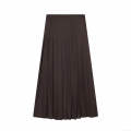Women's High Waist Pleated Mid-length A-line Skirt Solid Color Chocolate Brown Preppy Style Polyester Long Skirt For Winter Daily Wear