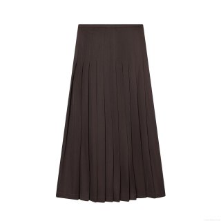 Women's High Waist Pleated Mid-length A-line Skirt Solid Color Chocolate Brown Preppy Style Polyester Long Skirt For Winter Daily Wear