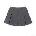 Women's High Waist Grey Plaid Pleated Mini Skirt With White Ruffle Hem And Built-In Safety Shorts Casual Preppy A-Line Skirt For Ladies
