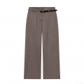 Women Fashion Houndstooth Straight Leg Trousers With Belt High Waist Casual Loose Polyester Spandex Blend Long Pants Winter Elegant Lady Bottoms