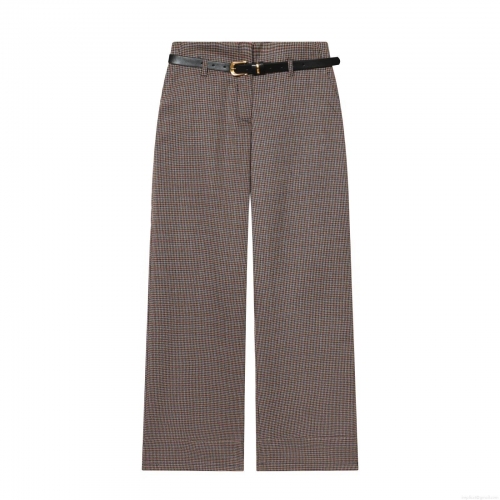 Women Fashion Houndstooth Straight Leg Trousers With Belt High Waist Casual Loose Polyester Spandex Blend Long Pants Winter Elegant Lady Bottoms