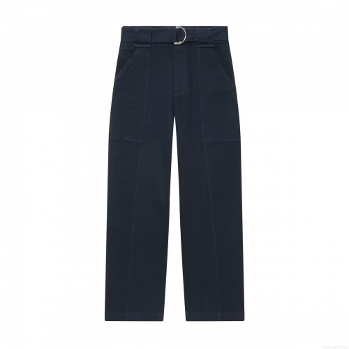 Women's Casual Cargo Pants With Belt Solid Color Mid Waist Straight Leg Workwear Trousers Streetwear Navy Blue Black Long Pants For Daily Wear