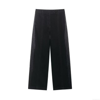 Women Fashion High Waist Wide Leg Pants Black Trousers With Silver Chain Tassel Fringe Loose Casual Streetwear Party Rock Style Winter Polyester Long Pants For Women