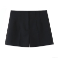 Women's High Waist Suit Fabric Shorts Elegant Solid Black Wide Leg Pleated Casual Versatile Shorts for Office Daily Wear Autumn Winter