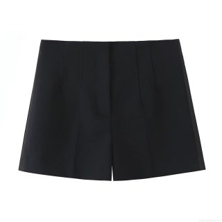 Women's High Waist Suit Fabric Shorts Elegant Solid Black Wide Leg Pleated Casual Versatile Shorts for Office Daily Wear Autumn Winter
