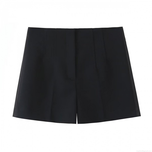 Women's High Waist Suit Fabric Shorts Elegant Solid Black Wide Leg Pleated Casual Versatile Shorts for Office Daily Wear Autumn Winter