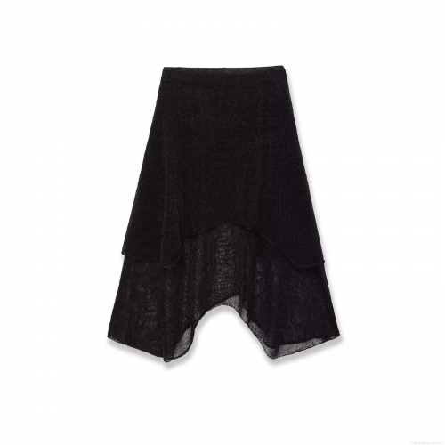 Women's Asymmetric Hem Knitted Midi Skirt Elegant Solid Color High Waist Irregular Layered Skirt for Daily Commute Office Wear