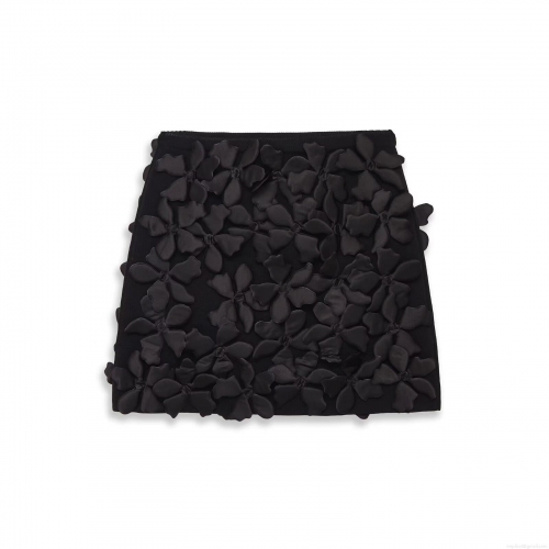 Women's 3D Floral Mini Skirt Ribbed Knit High Waist Black Short Skirt Sexy Pure Desire Style Slim Fit Polyester Spandex Skirt For Club Party Partywear