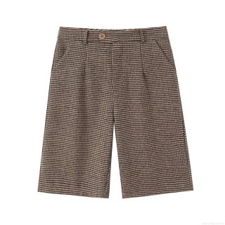 Women's Classic Houndstooth High Waisted Shorts Polyester Spandex Blend Wide Leg Straight Mid Length Pants For Casual Daily Winter Vintage Elegant Bottoms