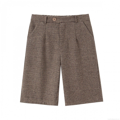 Women's Classic Houndstooth High Waisted Shorts Polyester Spandex Blend Wide Leg Straight Mid Length Pants For Casual Daily Winter Vintage Elegant Bottoms