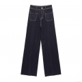 Women's High Waist Wide Leg Jeans Retro Denim Cotton Polyester Blend Loose Fit Casual Straight Pants With Double Front Pockets Raw Hem Daily Streetwear