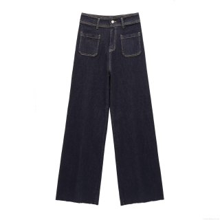 Women's High Waist Wide Leg Jeans Retro Denim Cotton Polyester Blend Loose Fit Casual Straight Pants With Double Front Pockets Raw Hem Daily Streetwear
