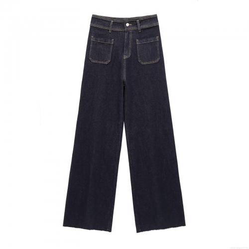 Women's High Waist Wide Leg Jeans Retro Denim Cotton Polyester Blend Loose Fit Casual Straight Pants With Double Front Pockets Raw Hem Daily Streetwear