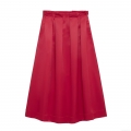 Women's Elegant High Waist A-Line Pleated Midi Skirt 100% Polyester Solid Color Satin Luster Casual Office Party Skirt For Ladies