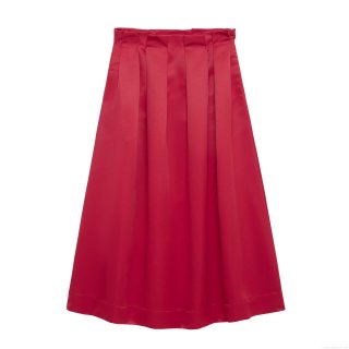 Women's Elegant High Waist A-Line Pleated Midi Skirt 100% Polyester Solid Color Satin Luster Casual Office Party Skirt For Ladies