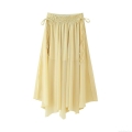 Women's Elegant Chiffon A-Line Midi Skirt High Waist Drawstring Ruffle Tiered Skirt Solid Color Loose Flowy Long Skirt Summer Beach Vacation