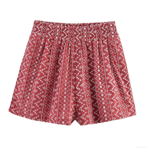 Women's Summer High Waisted Cotton Blend Embroidered Shorts Breathable Sweet Floral Embroidery Boho Style Casual Beach Shorts For Women