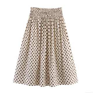 Women Elegant Polka Dot Midi Skirt High Waist Elastic Drawstring A-Line Flowy Skirts For Women Commute Casual Polyester Spandex Summer Spring Fashion Bottoms