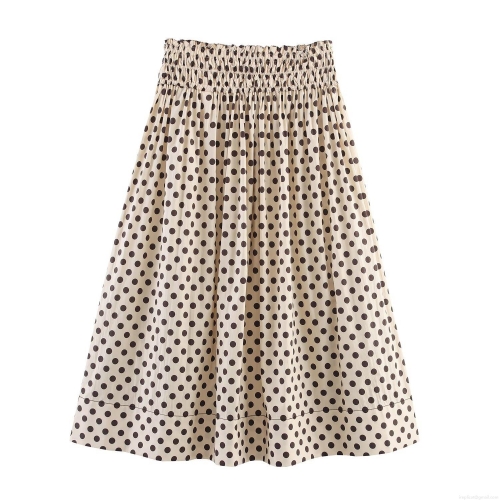 Women Elegant Polka Dot Midi Skirt High Waist Elastic Drawstring A-Line Flowy Skirts For Women Commute Casual Polyester Spandex Summer Spring Fashion Bottoms