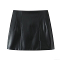Women Sexy High Waisted PU Leather Mini Skirt Solid Black A-Line Short Skirt For Club Party Night Out Fashion Slim Fit Faux Leather Skirt With Hidden Zipper