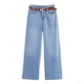 Women's High Waisted Straight Leg Jeans With Brown Belt Fashion Casual Light Blue Denim Pants Cotton Blend Loose Wide Leg Trousers For Women Daily Wear