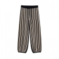 Women's Summer Vertical Striped Knit Wide Leg Pants Casual High Waist Drawstring Polyester Trousers For Daily Leisure