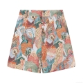 Women's Summer High Waist Bird Print Jacquard Shorts Casual Straight Leg Spandex Polyester Five-Point Pants Elegant Colorful Parrot Pattern Bottoms