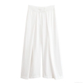 Women's High Waist Wide Leg Trousers 100% Polyester Minimalist Casual Pleated Loose Long Pants For Daily Commuting Office Summer White