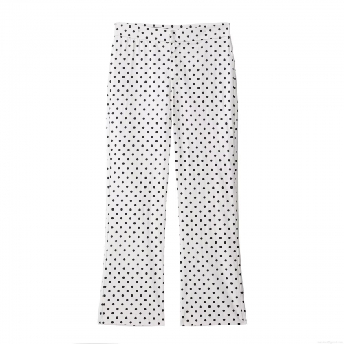 Women's High Waist Polka Dot Flare Pants Elegant Slim Fit Straight Leg Trousers 100% Polyester Woven Long Pants For Summer Daily Commute