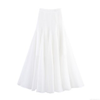 Women Elegant High Waist White Pleated A-Line Maxi Skirt 100% Polyester Solid Color Large Swing Long Skirt For Daily Party Commuting Autumn Fashion