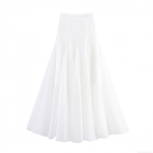 Women Elegant High Waist White Pleated A-Line Maxi Skirt 100% Polyester Solid Color Large Swing Long Skirt For Daily Party Commuting Autumn Fashion